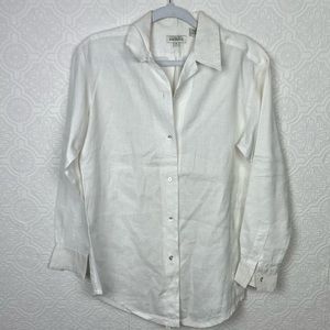 Ann Taylor 100% Linen White Button Up Shirt Long Sleeve Blouse Summer Spring
